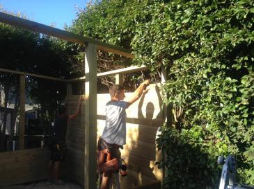 James & Brendan building a garden shed in Karaka