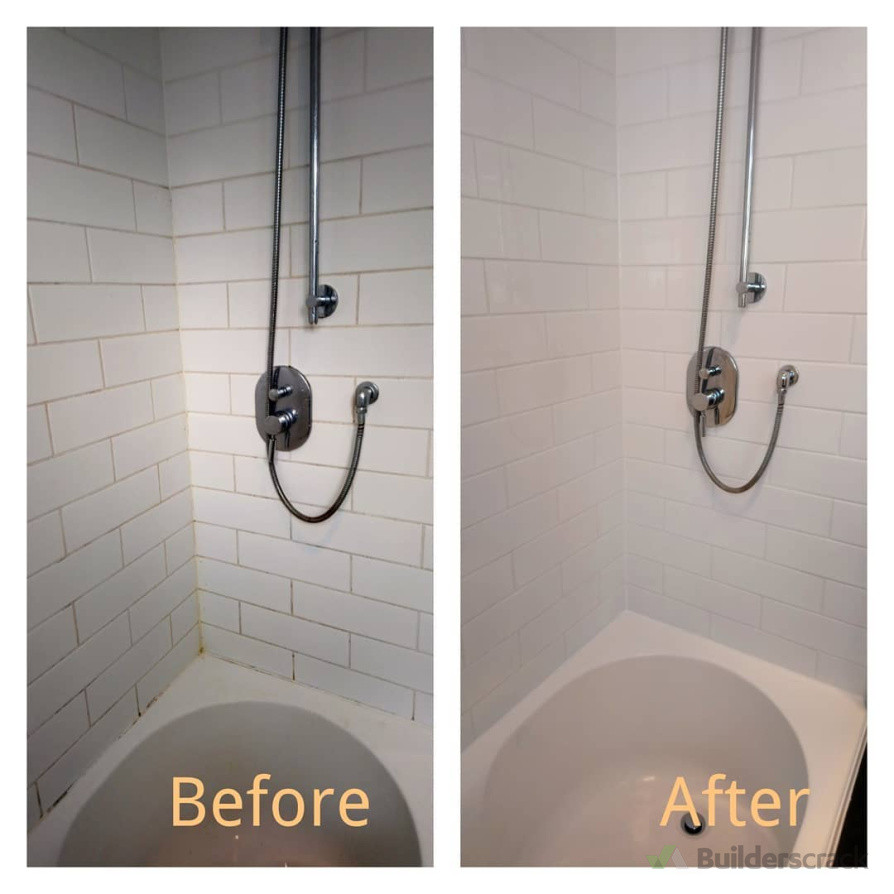 Bath/shower power clean grout re colour and silicone replacement.