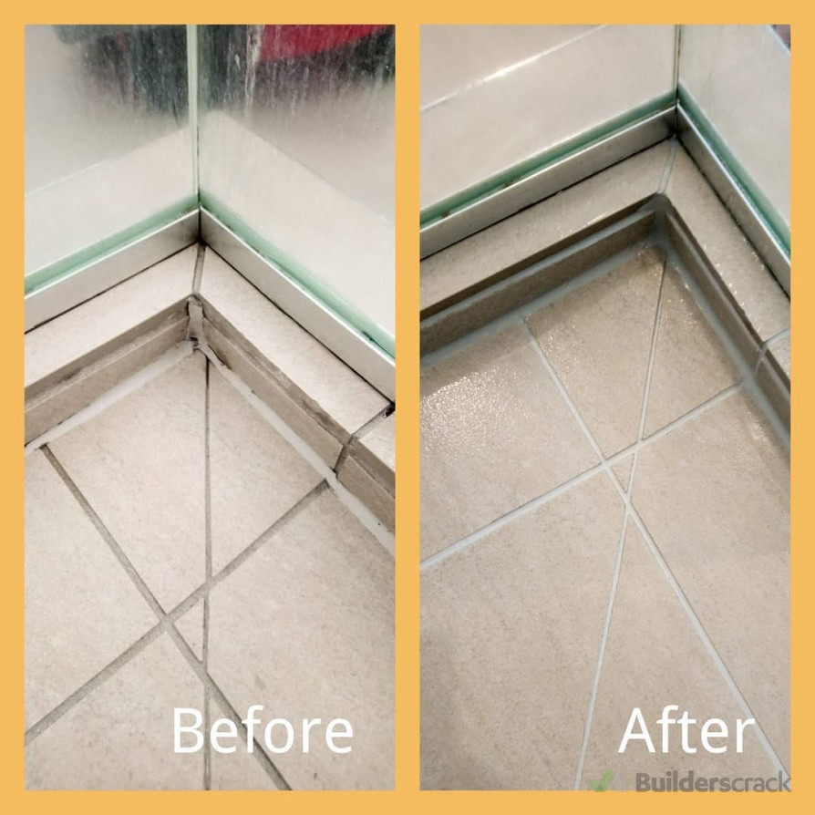 Shower base re grout with epoxy grout and silicone replacement.