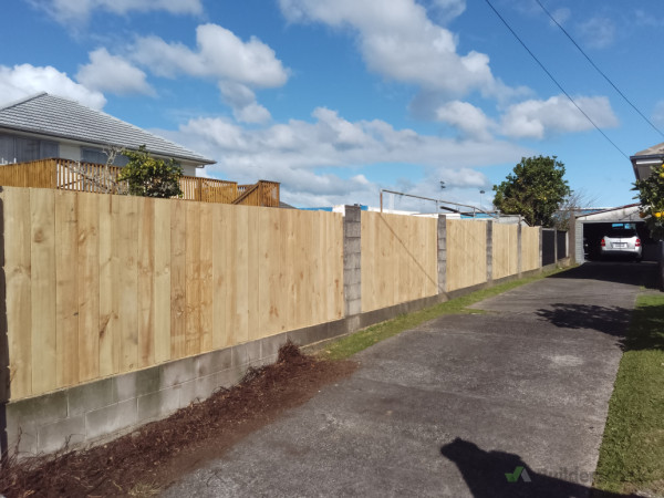 Timber and concrete block fence