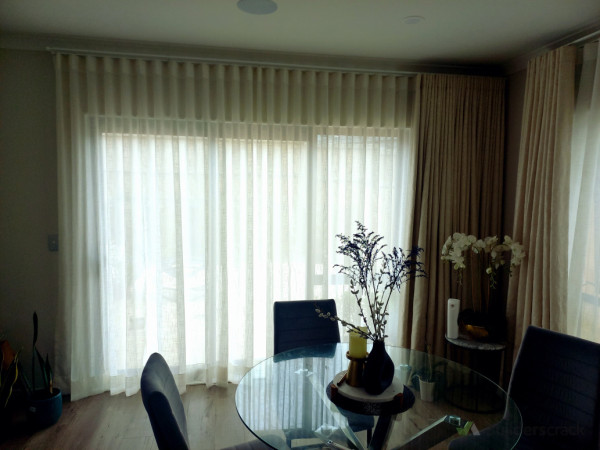 Wave pleated curtains + sheers