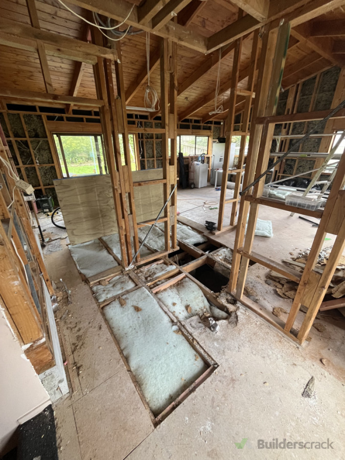 Gutted internal framing. Once we lifted the old flooring it was obvious how much attention the floor needed!