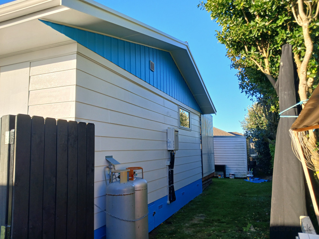 House painted okarito (white) and lake Taylor (blue)   10.05 2024