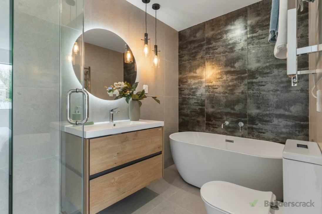 modern bathroom with bathtub in a homely space
