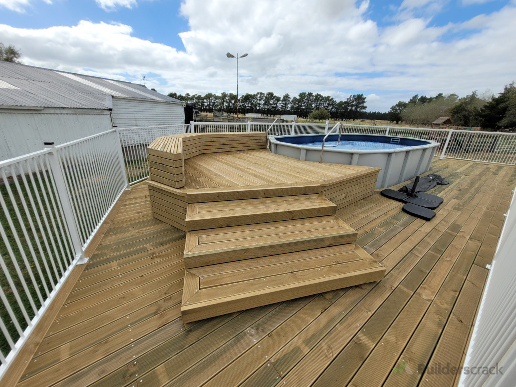 Boundary Road Featherston Decking and pool fencing with timber seats and storage