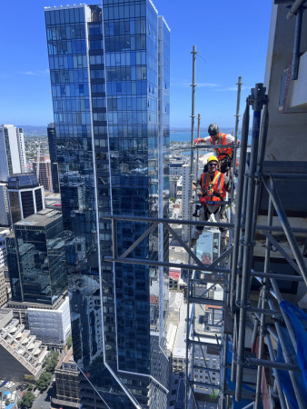 Cantilever scaffolding erection on level 46 for welding and fire coating paint works.