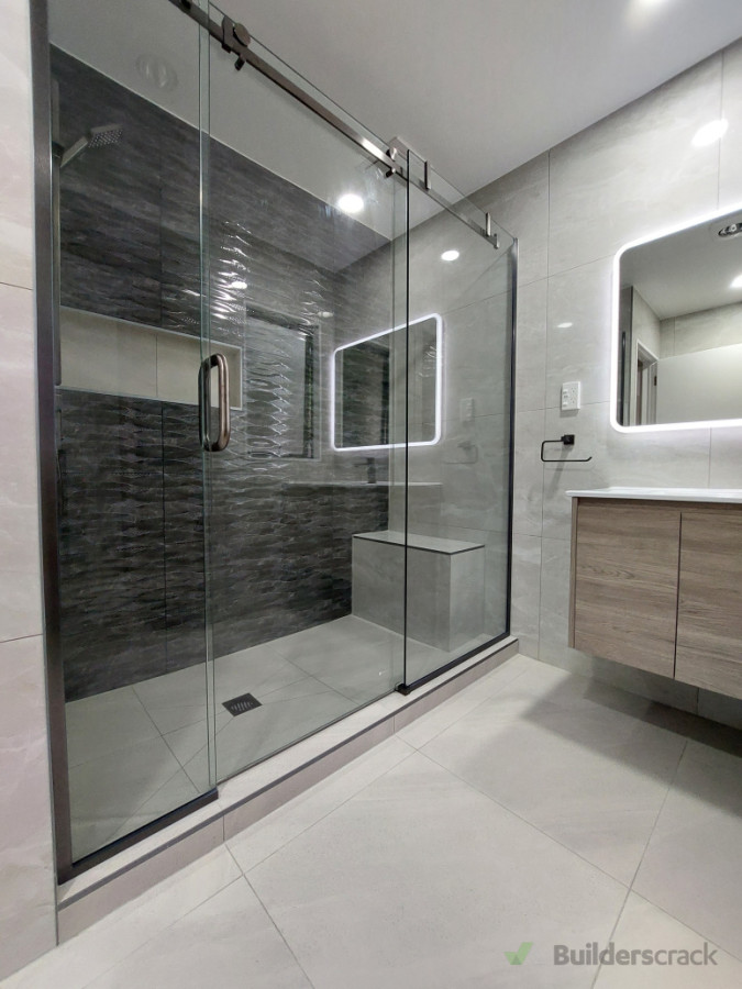 Wall to wall sliding, with seat inside shower