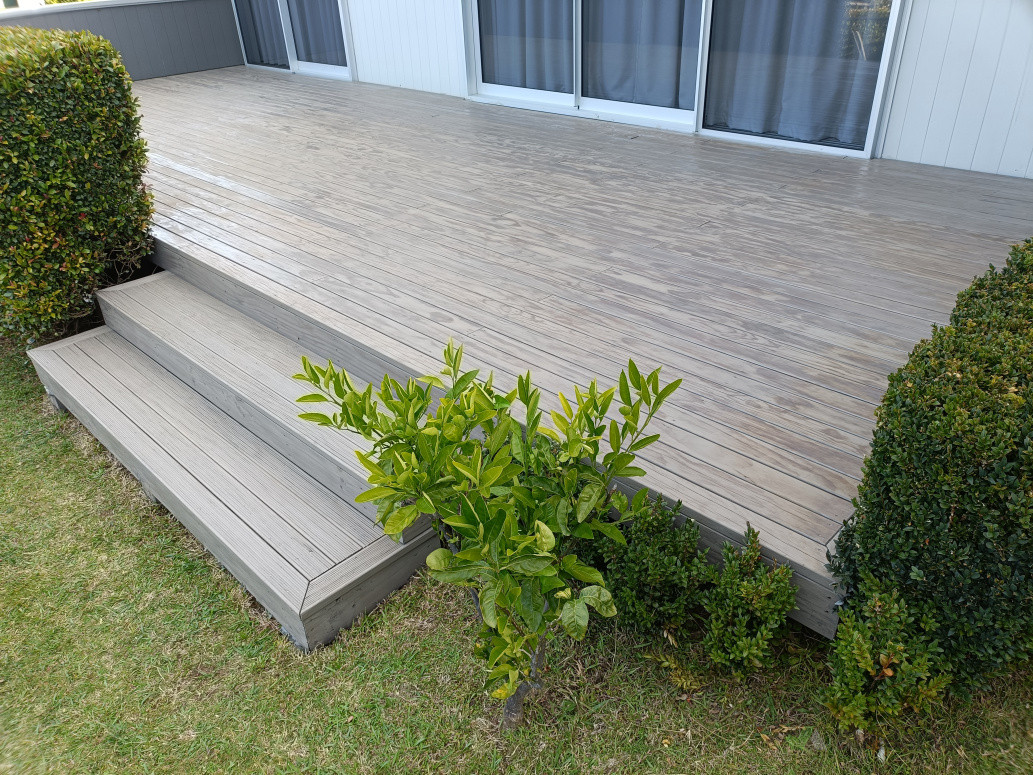 Restored and stained decking.