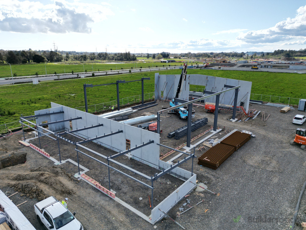 Precast panels and structural steel erection