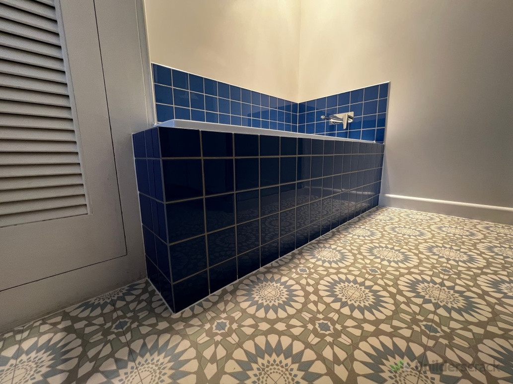 new bath tiling and new floor covering