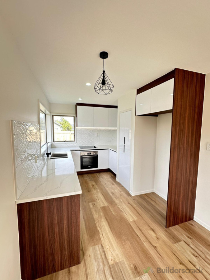 Buckland beach project :- white acrylic and dark color wooden contrast