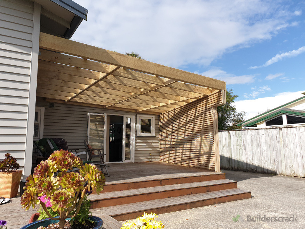 clear light pergola with slats