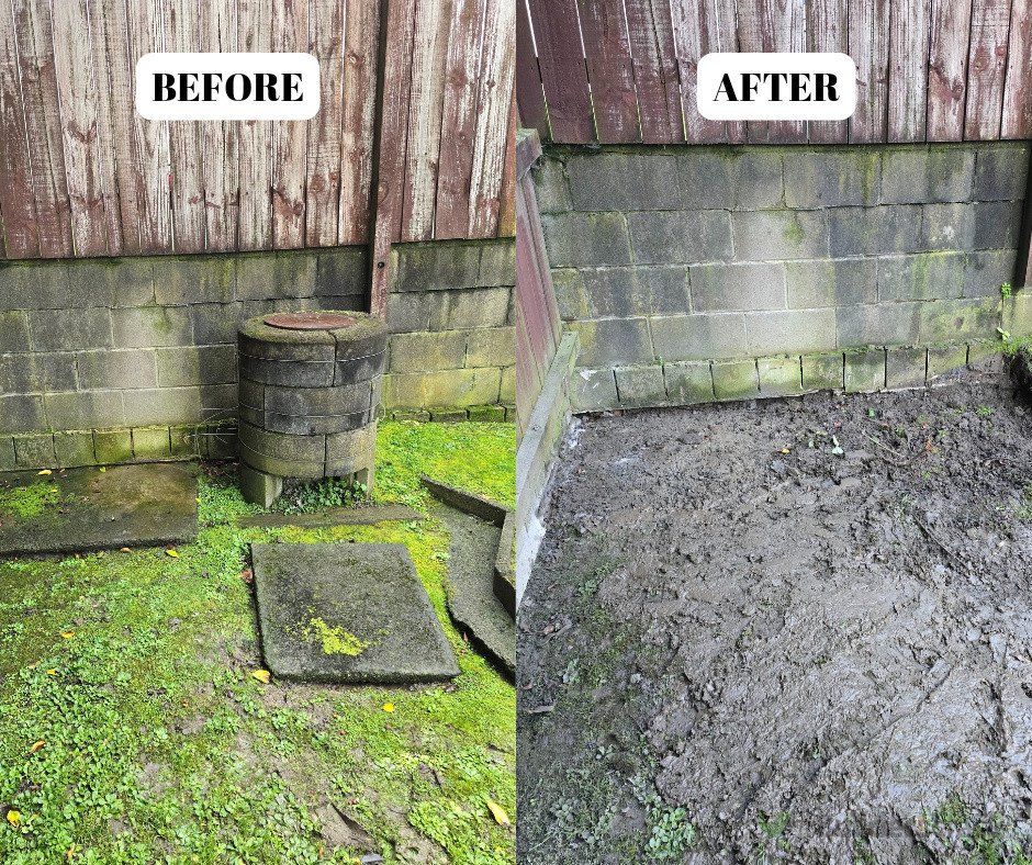 Concrete incinerator and slabs cut and removed