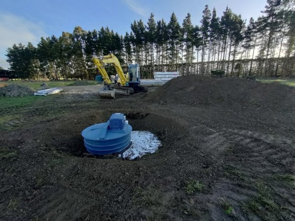 Septic tank installed ready for drain layers