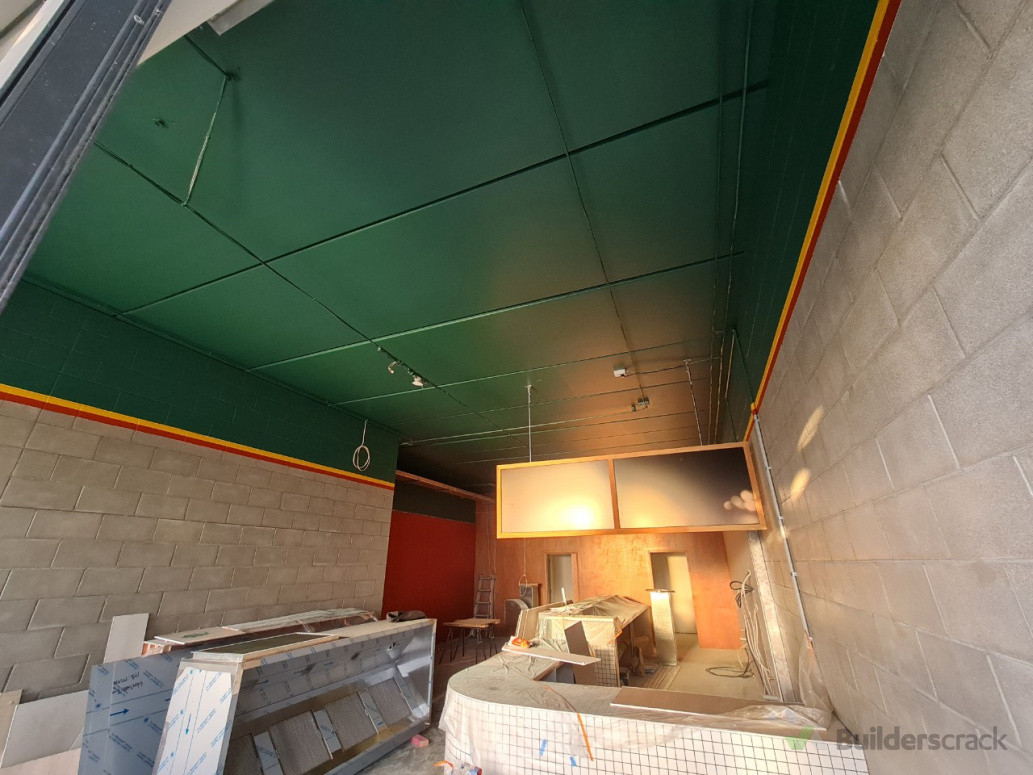 Ceiling paint for Hotdog shop with their signature colour