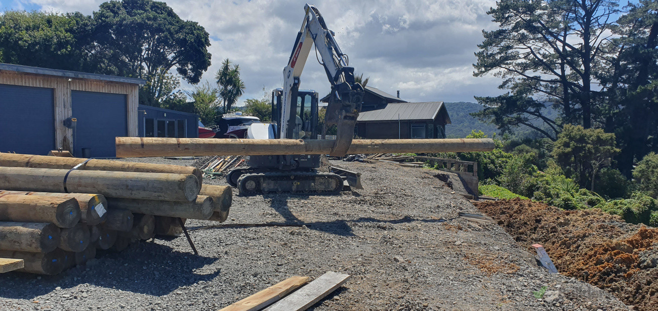 Parau jobsite construction timber retaining wall 50mtrs long x 1.8 high