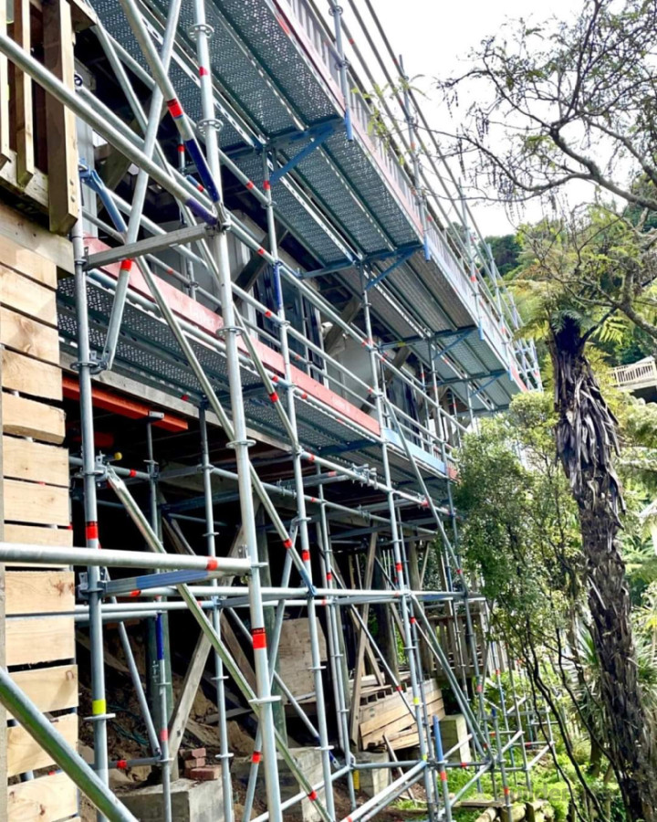 Scaffolding for Balustrade Replacement in Aro Valley