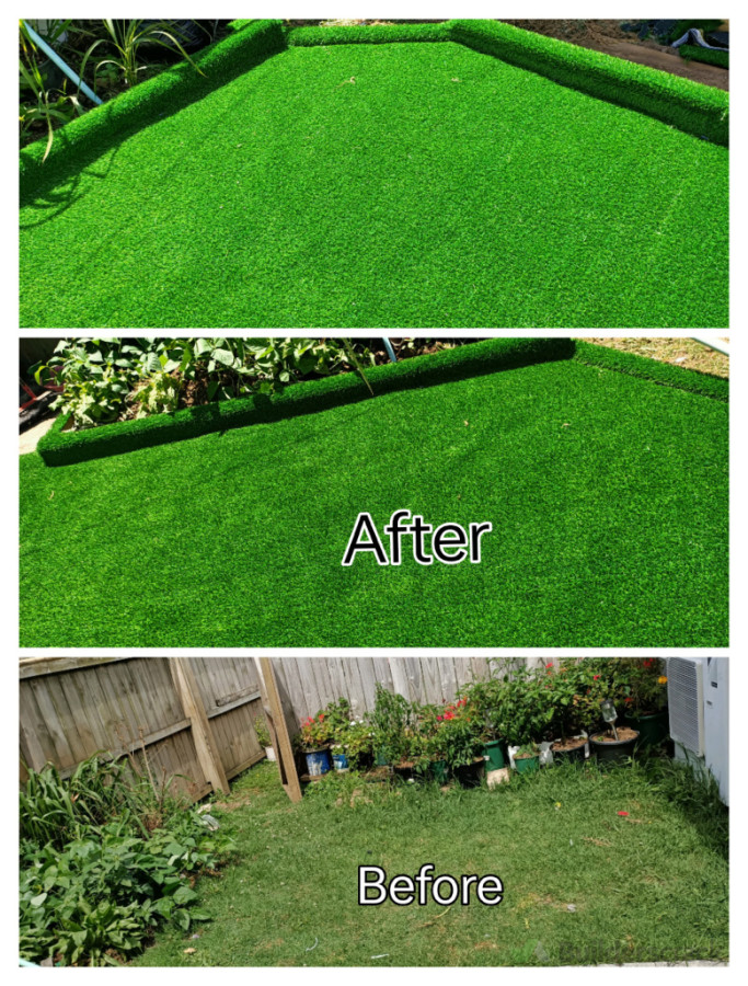 Before and after artificial grass.