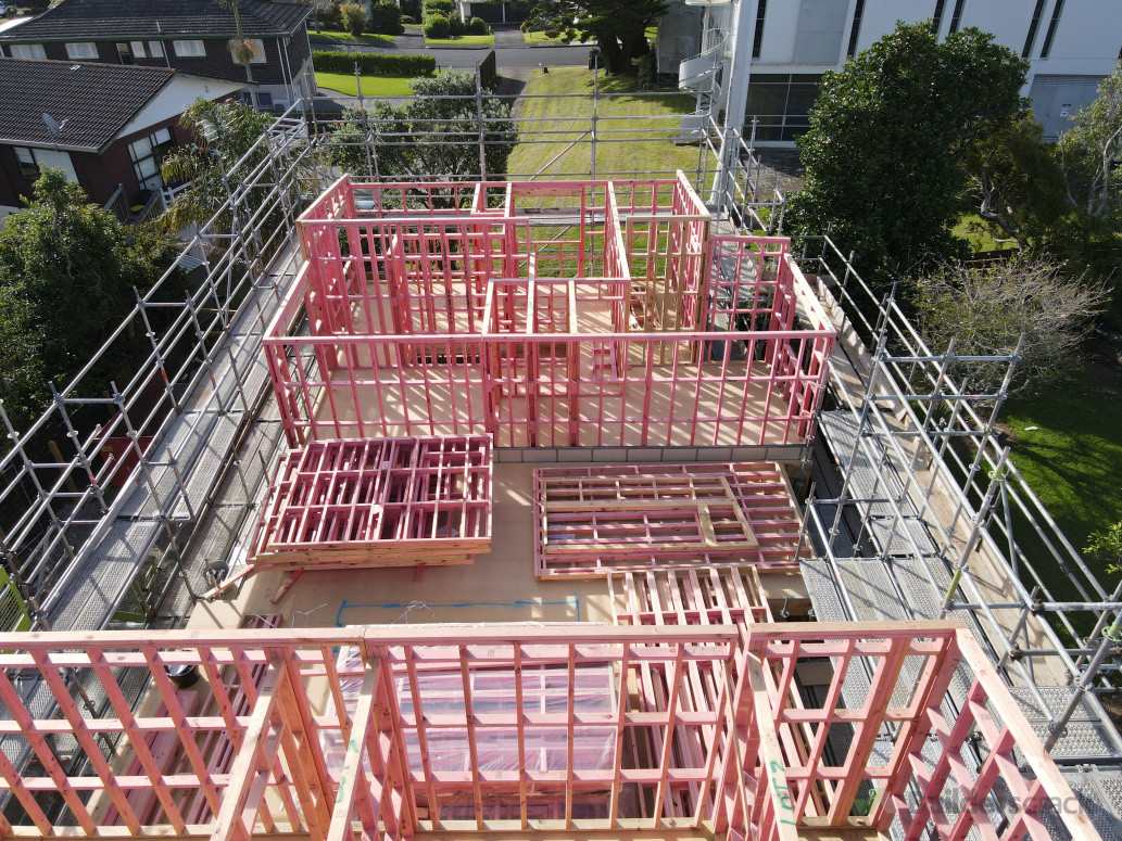 second floor frames being stood.