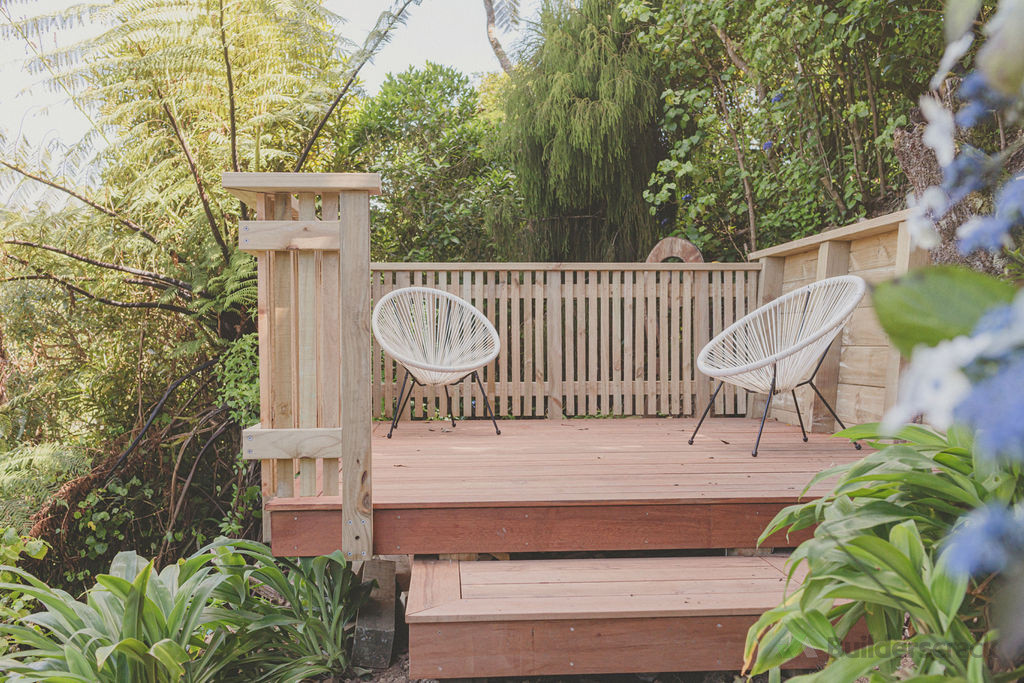 Cup of tea spot nestled into the native bush, hardwood decking and a cost effective yet tasteful balustrade