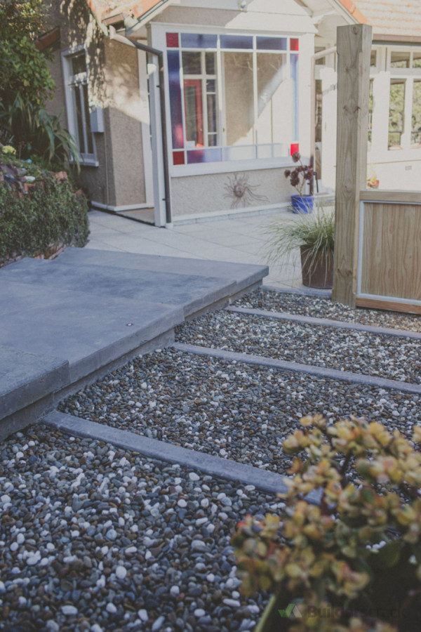 In-situe concrete stairs and rock garden beds