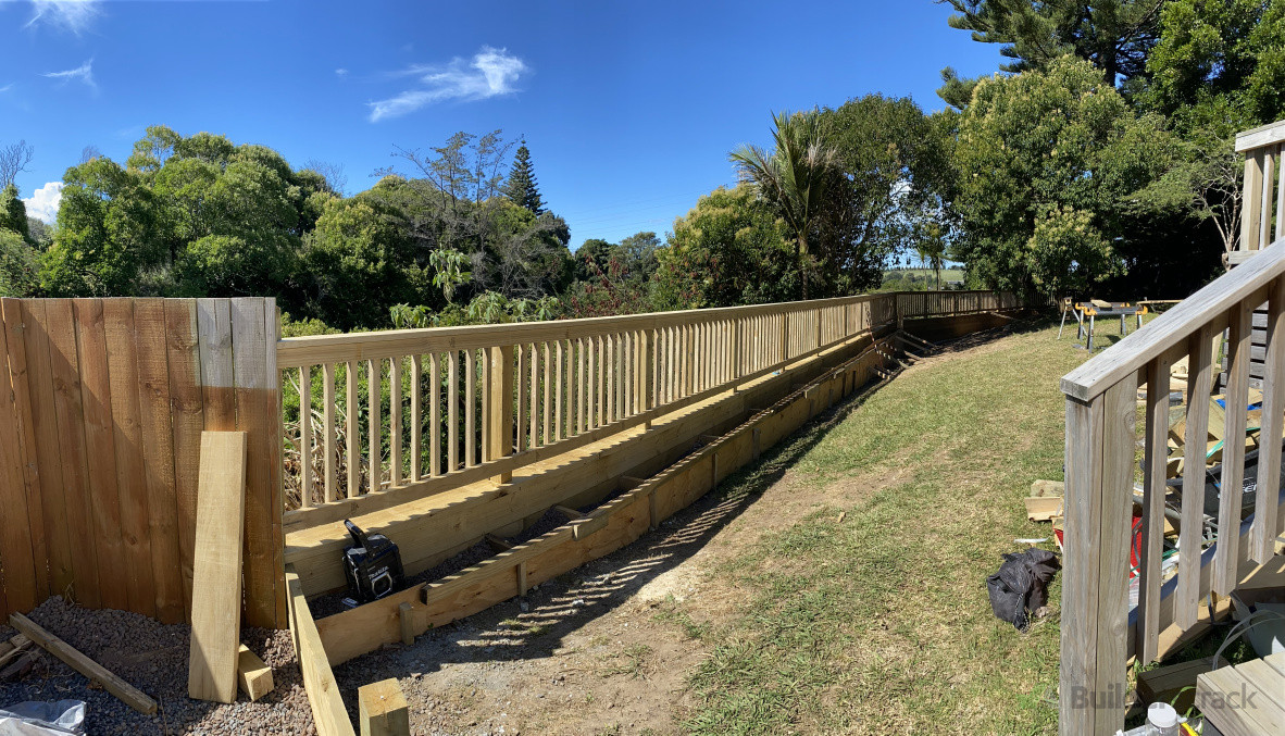 65m long retaining wall, with balustrade installed as the client wanted to keep the view.