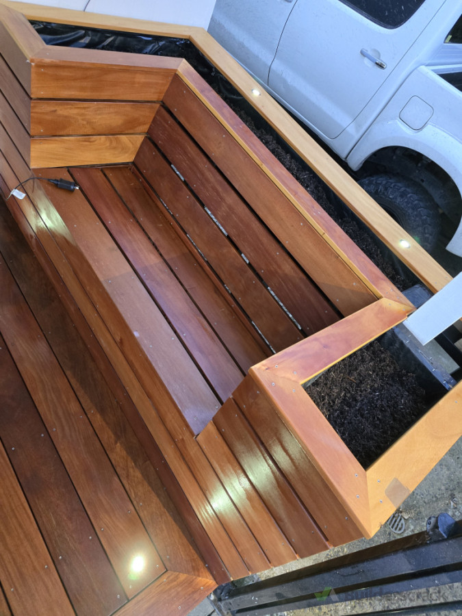 Custom seat/planter box with garapa decking