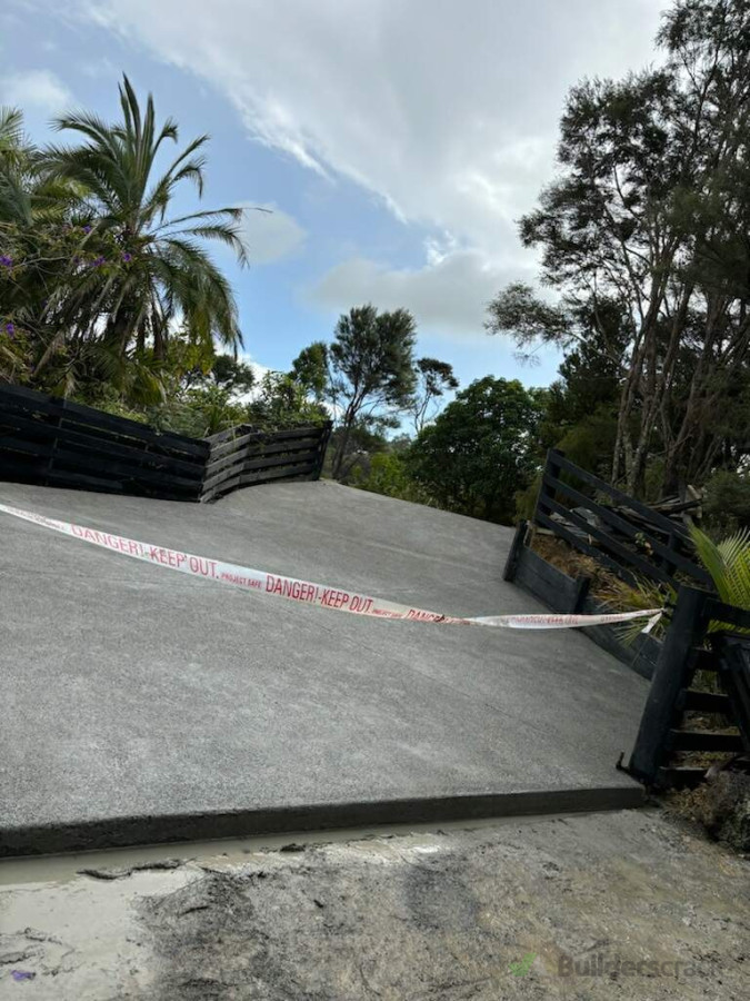 Retaining wall and driveway