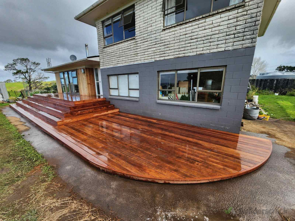 Curved decking over existing patio