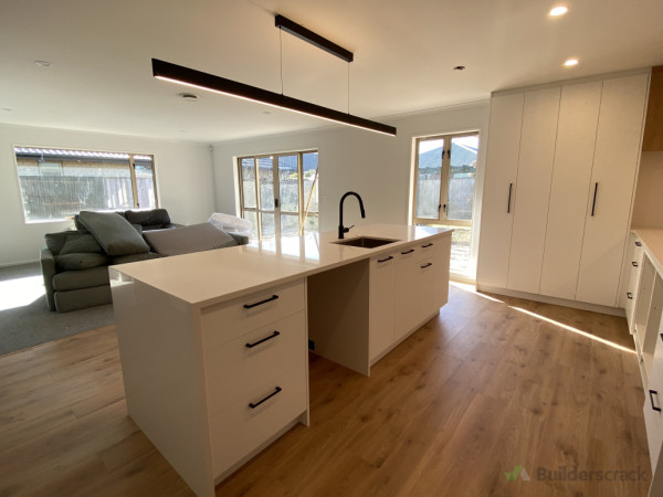 Waterfall island stone benchtop.