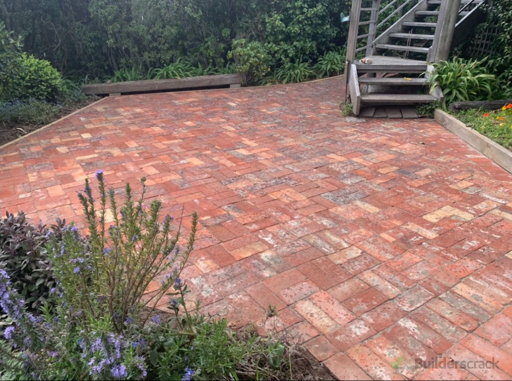 Reclaimed brick patio in herringbone