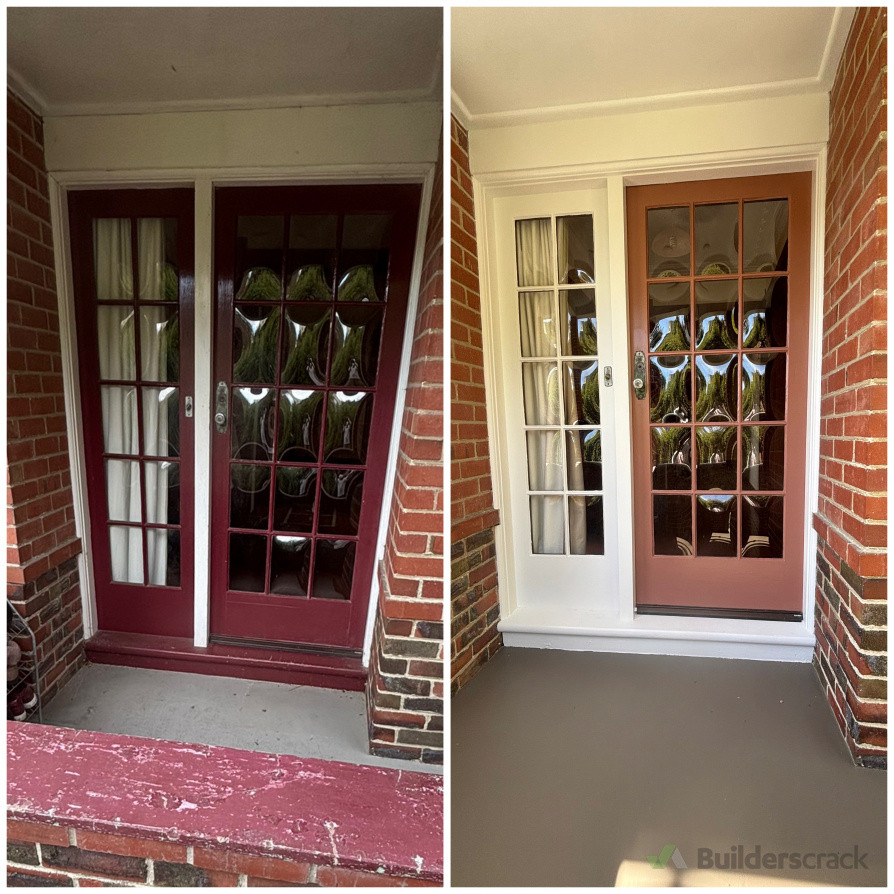 Front door entry repaint. Before photo is the left