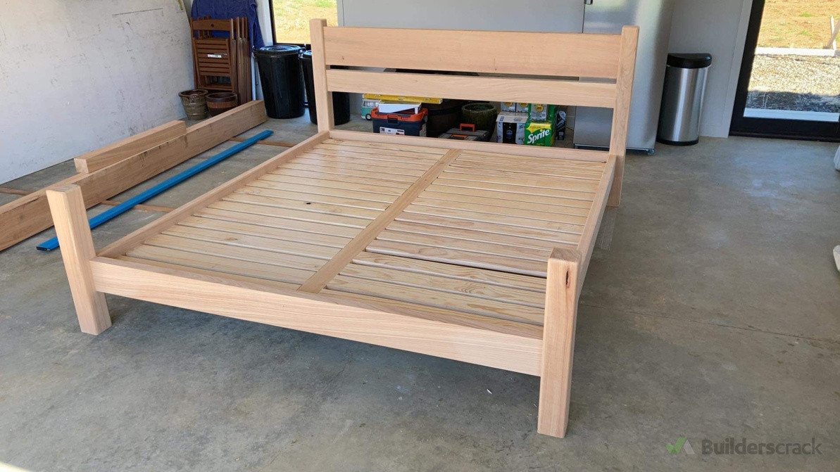 A beautiful macrocarpa super king bed , agian showcasing the finer skills at Mckendry Built