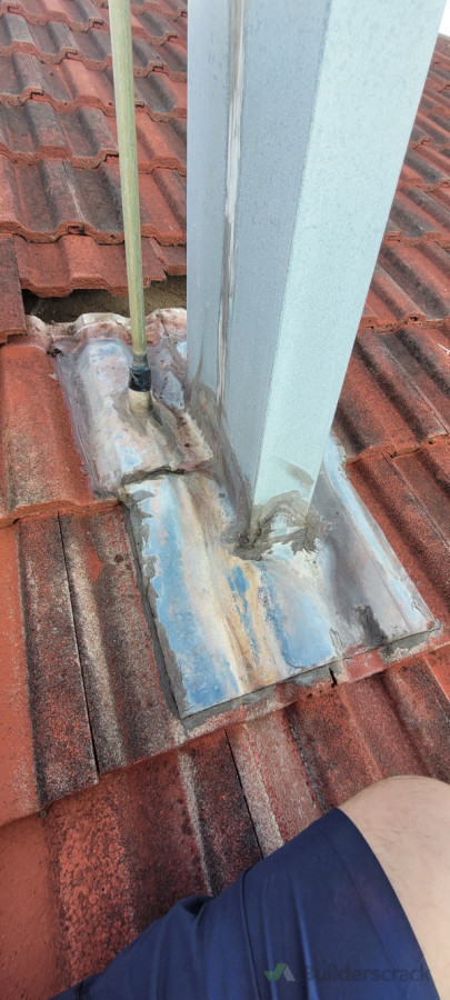 Old flashing leaking in multiple areas,and hood on top to high.