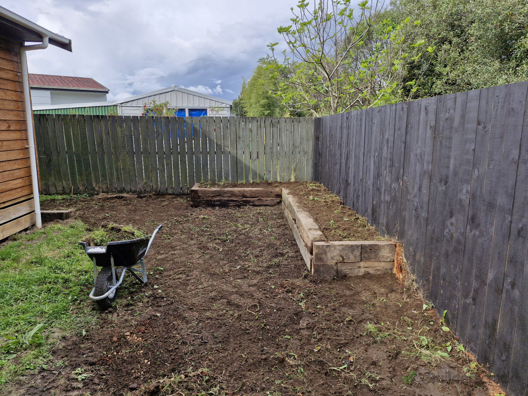 Garden box and stump after.