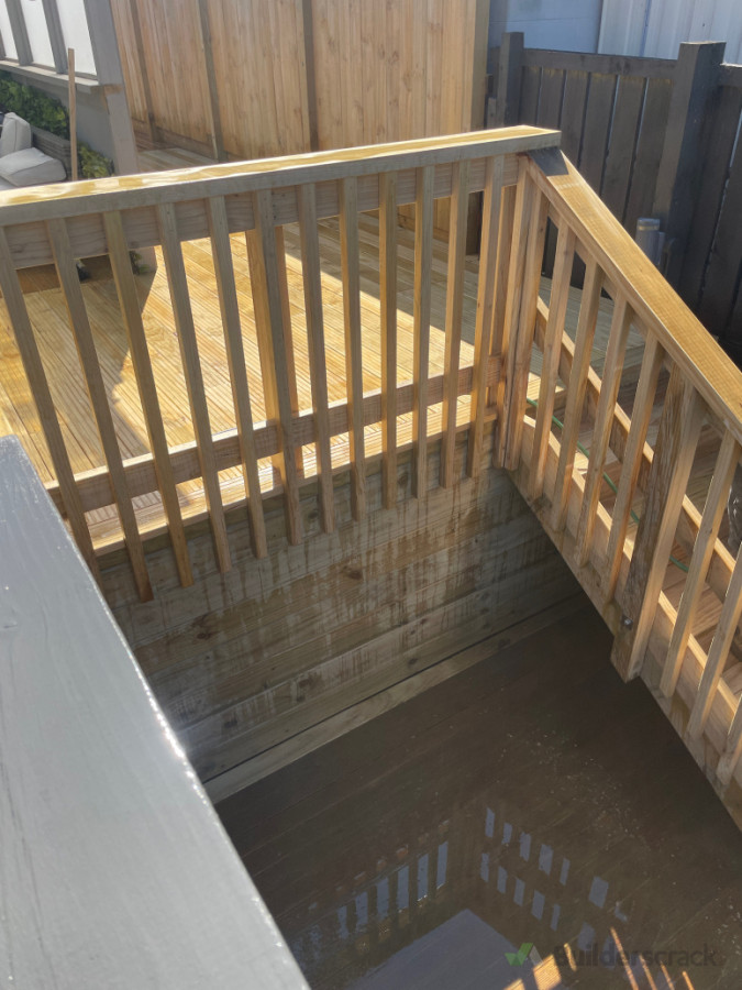 This 32mm pine  deck in maungeraki came out just how the client had hoped. Using tong retaining timber for the sub floor and all hand rail to match existing.