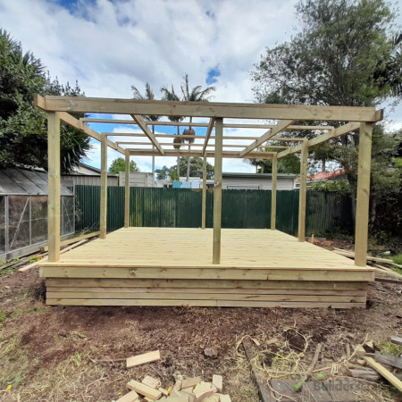 Completed deck and roof timber