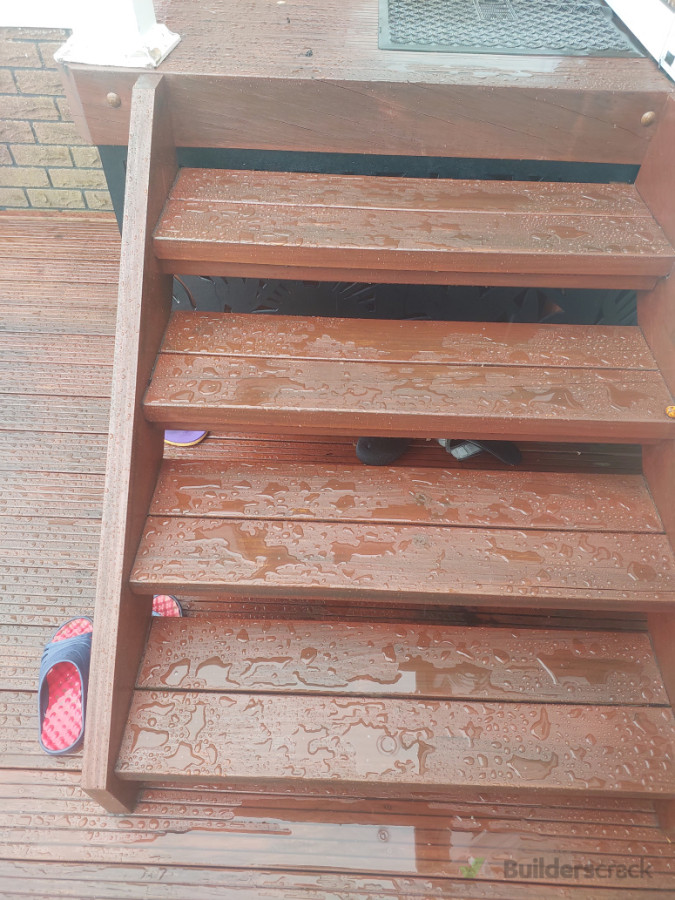 Newly stained steps repelling water