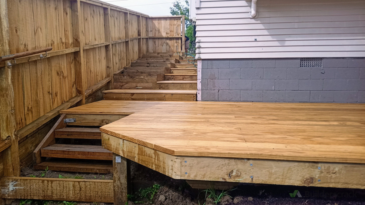 Pine deck stairs and planters