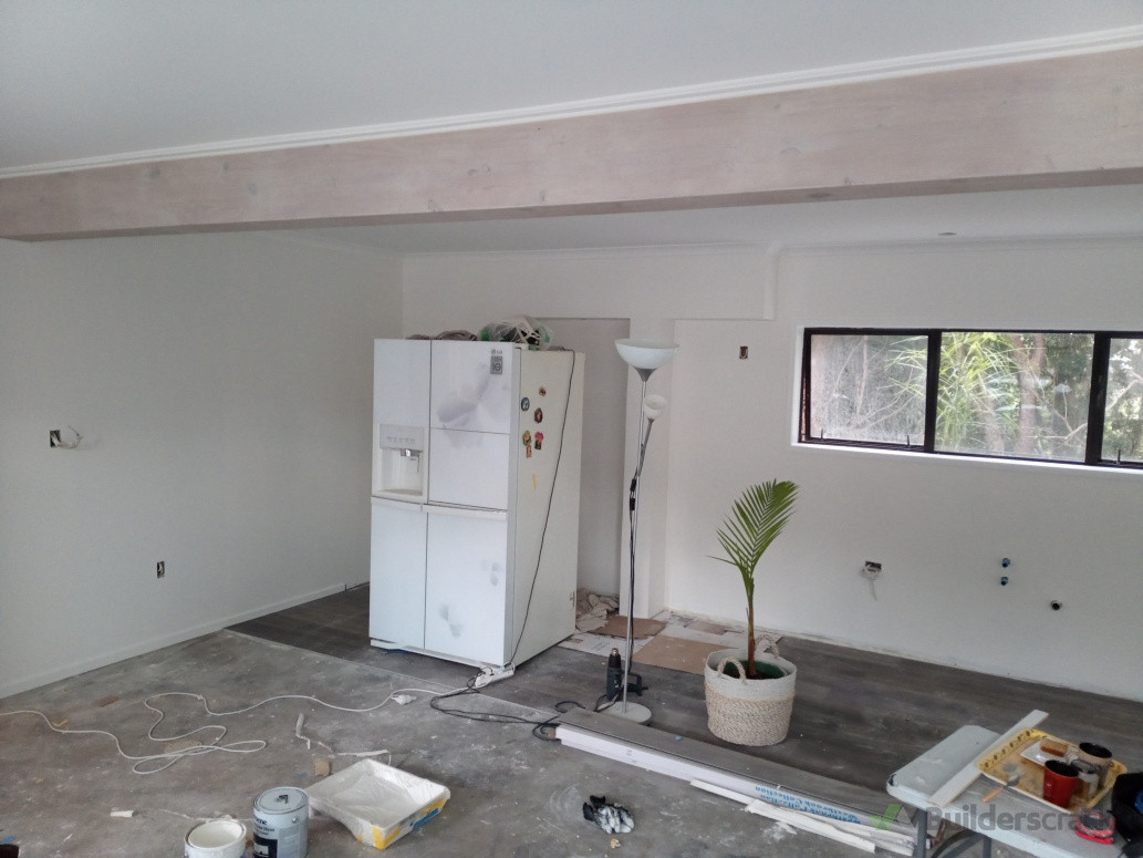 Painting on walls and white wash on beam