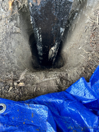 Bitumen rolled on each pile.