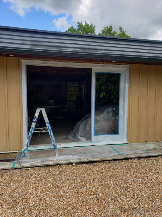 Sliding door frame repair and painting