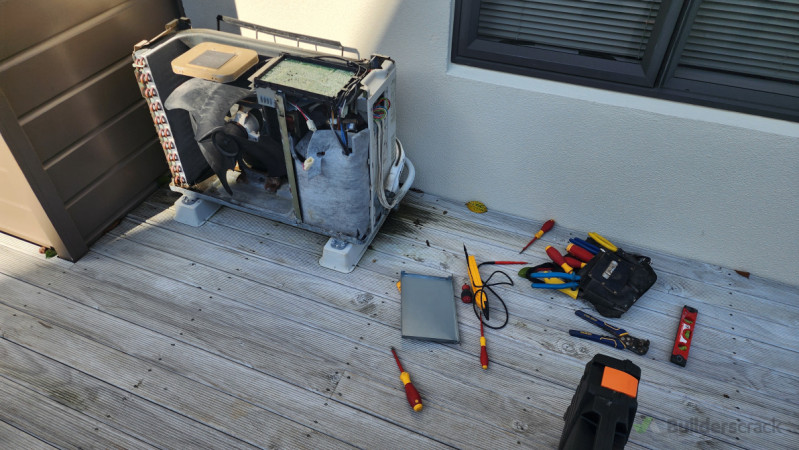 Existing heat pump outdoor unit disassembled and tested