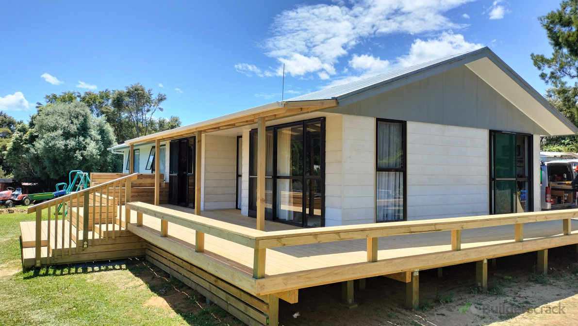 60m2 wrap around deck / pergola with bench seats  and a landing