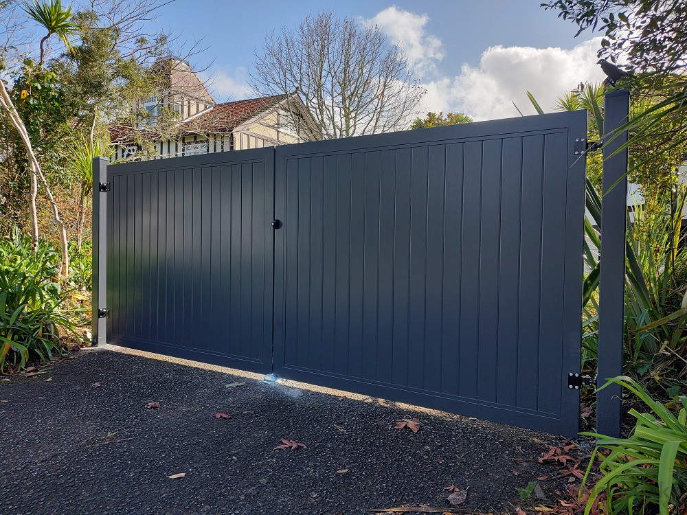 Vertical Slab style double swing gate