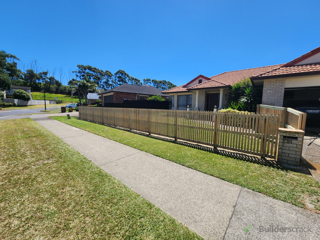 Timber batten fence with gate