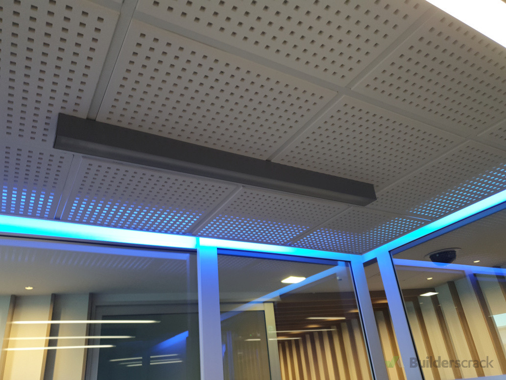 Strip lighting in office.