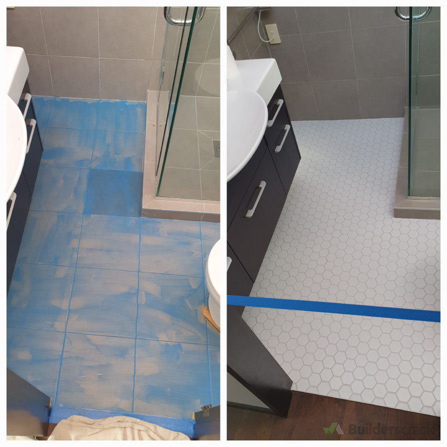 Tile over tile using mosaic tiles, one cracked tile on bathroom floor fixed it and tiled over