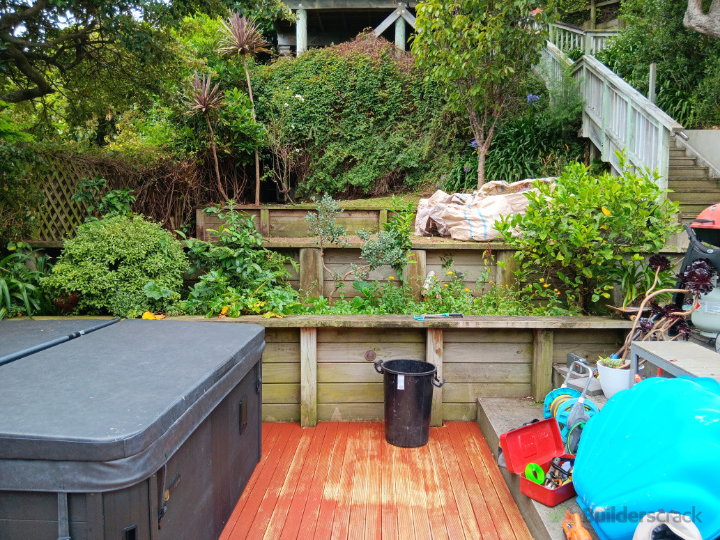 Before - planter boxes to be weeded, plants pruned