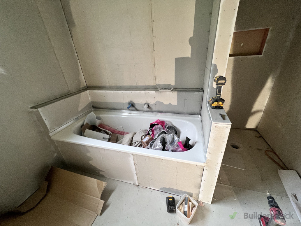 Bath cradle with Hardie boards ready for waterproofing